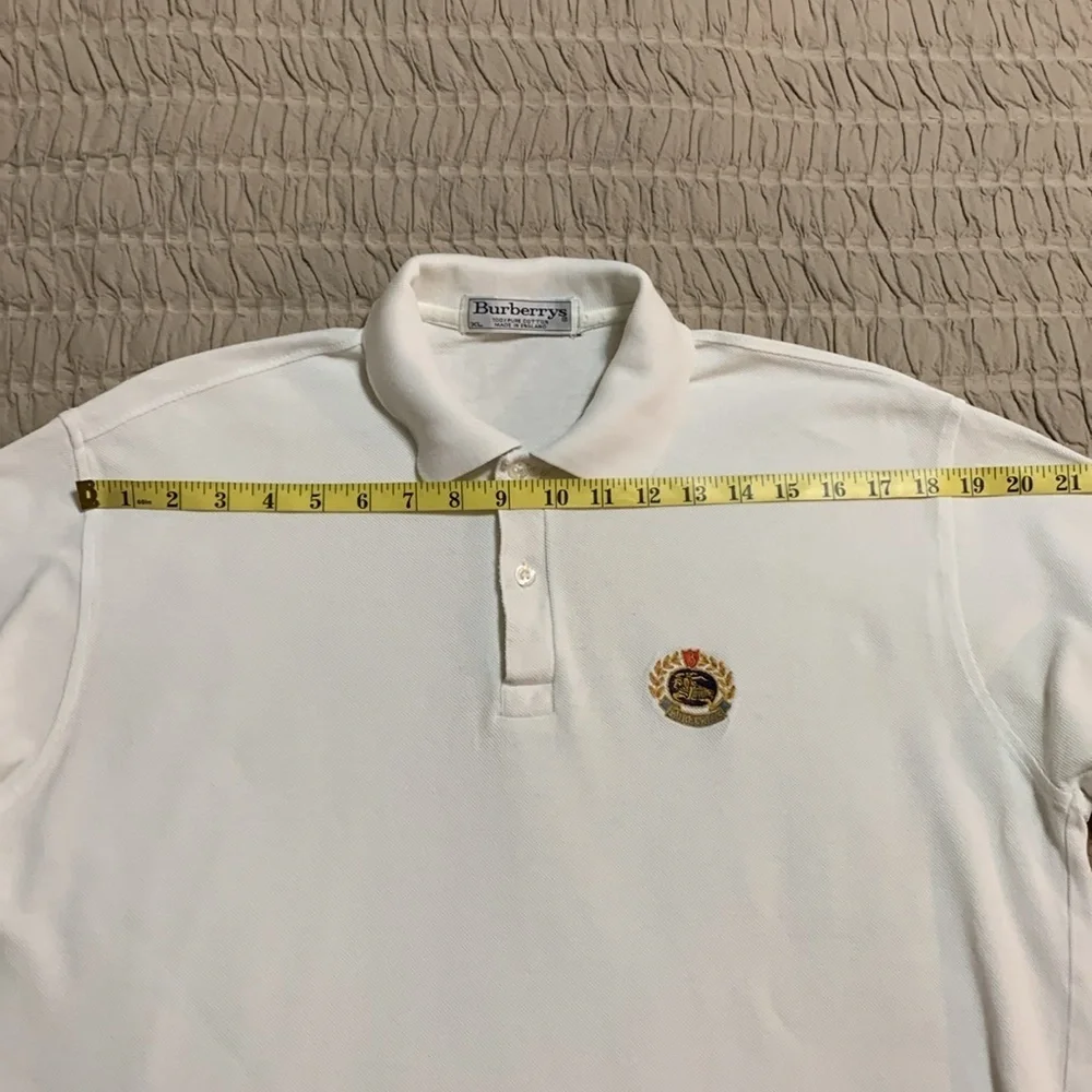 VTG Burberrys Men’s Crested White Polo Short Sleeve Shirt Classic Cotton XL
